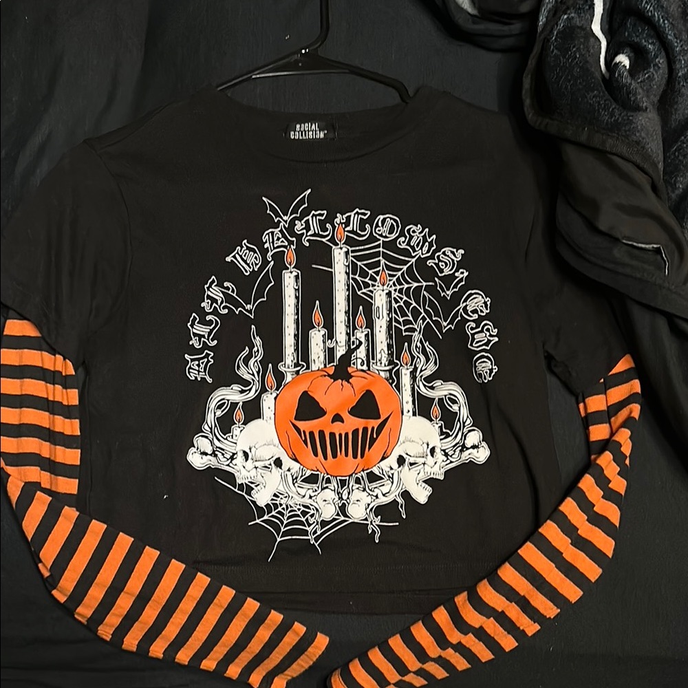 Black and Orange Halloween Graphic Long Sleeve Top